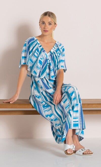 Printed V Neck Midaxi Dress