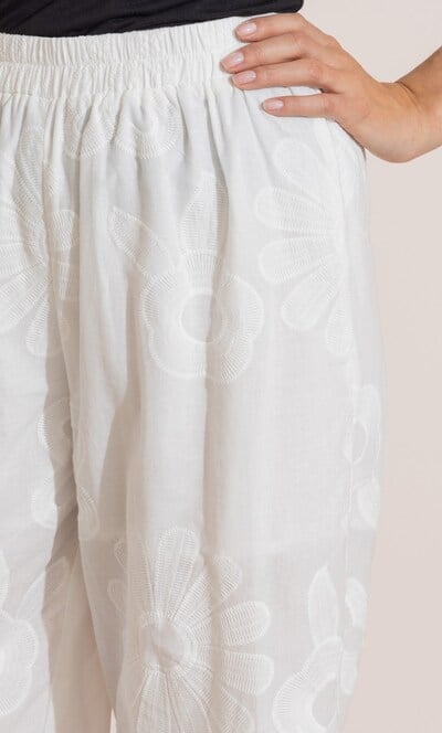 Embroidered Cotton Wide Leg Cropped Trousers