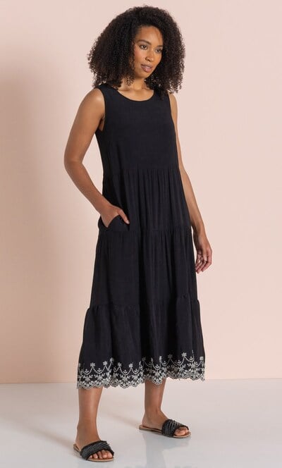 Embroidered Tiered Midi Dress