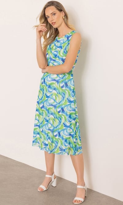 Printed Drape Front Mesh Dress