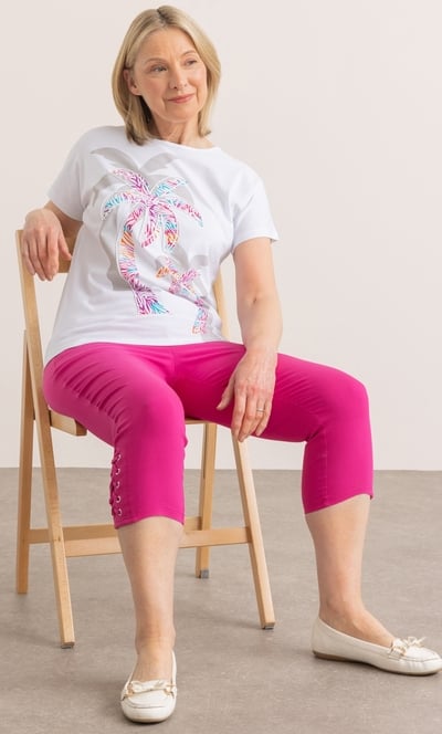 Anna Rose Embroidered Palm Tree Print Top