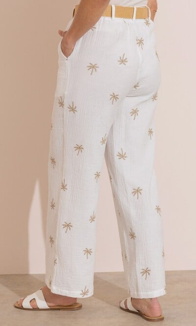 Anna Rose Embroidered Wide Leg Belted Trousers