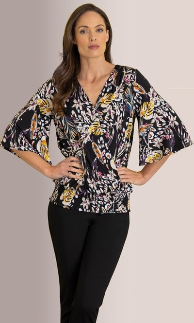 Printed Wrap Smocked Hem Top
