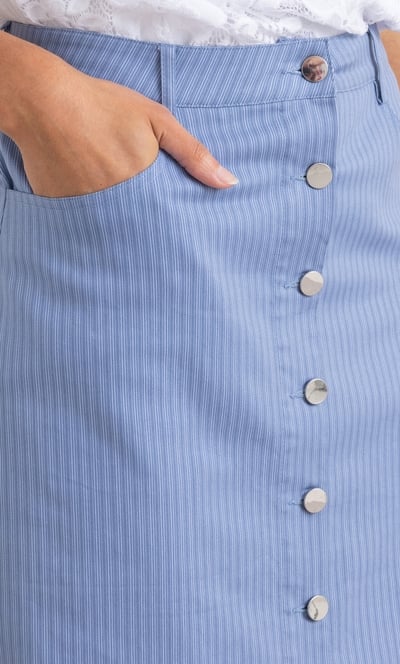 Striped Button Fastening Cotton Blend Skirt