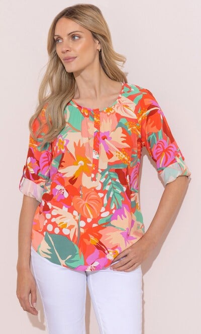 Floral Printed Turn Back Sleeve Blouse