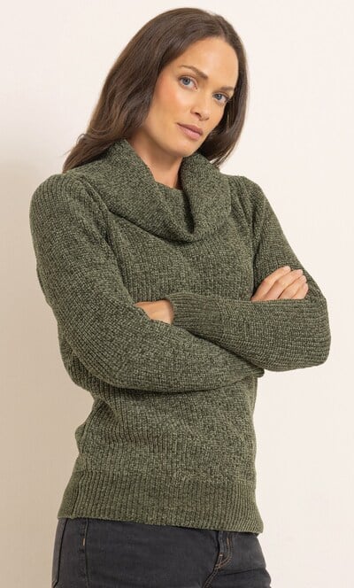 Cowl Neck Long Sleeve Chenille Knitted Jumper