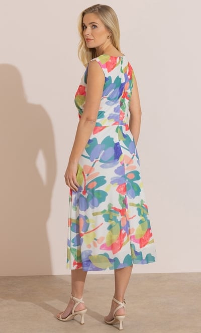 Abstract Printed Sleeveless Mesh Midi Dress