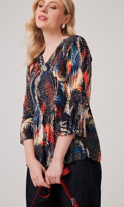 Pleated Abstract Print Top