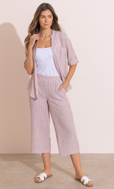 Striped Wide Leg Cropped Trousers