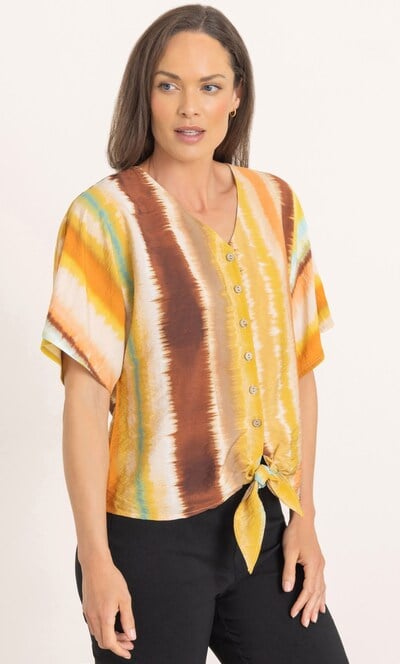 Short Sleeve Printed Tie Top