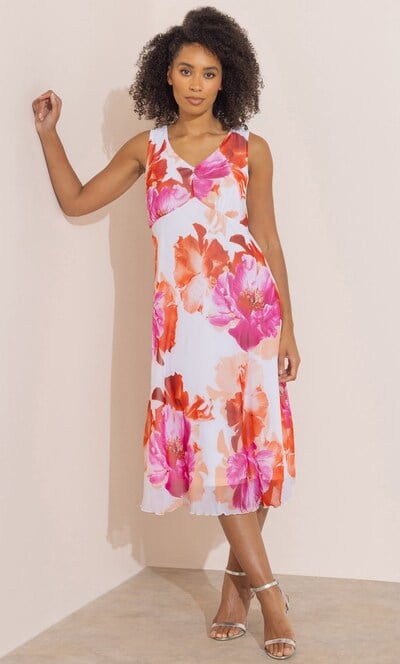 Bold Floral Print Sleeveless Midi dress
