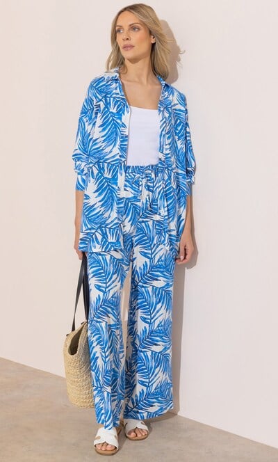 Leaf Printed Wide Leg Pull On Trousers