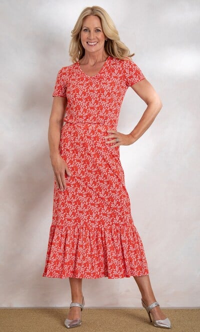 Anna Rose Dainty Floral Print Jersey Midi Skirt