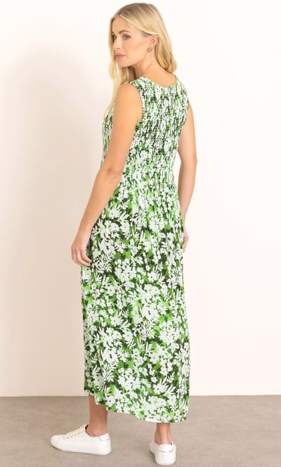 Garden Print Smocked Midaxi Dress