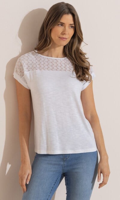Lace Trim Short Sleeve Jersey T-Shirt
