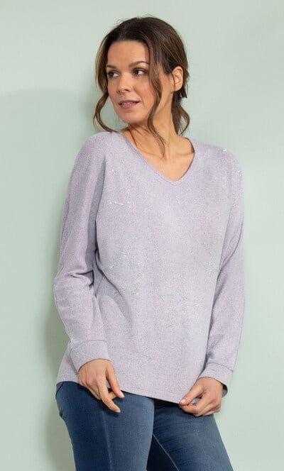 Super Soft Brushed Knit Embellished Star Lounge Top