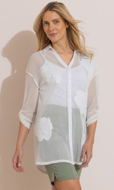 Floral Applique Mesh Shirt