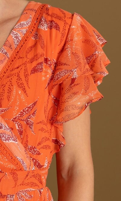 Printed Wrap Top Midi Dress