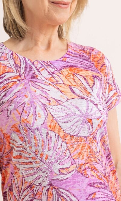 Anna Rose Embellished Leaf Print Top