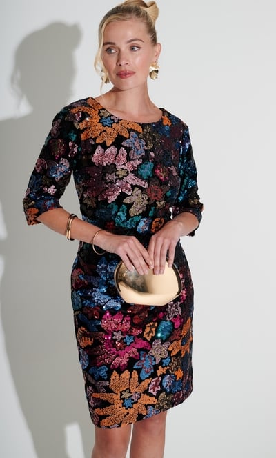 Botanical Sequinned Velvet Dress