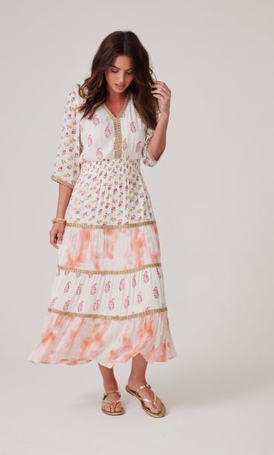 Floral Printed Folk Style Maxi Dress