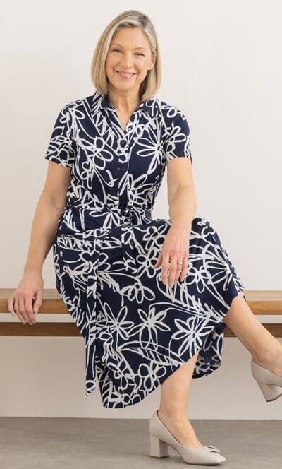 Anna Rose Textured Flower Print Jersey Shirt Dress