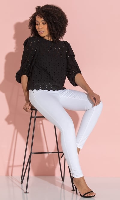 Broderie Anglaise Puff Sleeve Top