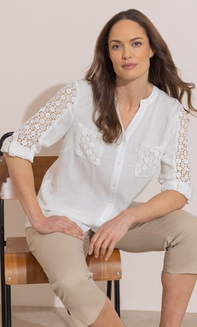Lace Trim 3/4 Sleeve Blouse