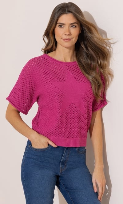 Shimmer Open Knit Short Sleeve Star Jumper