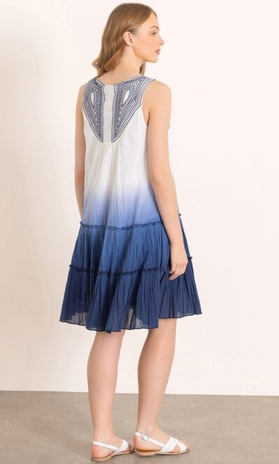 Embroidered Ombre Sleeveless Cotton Dress