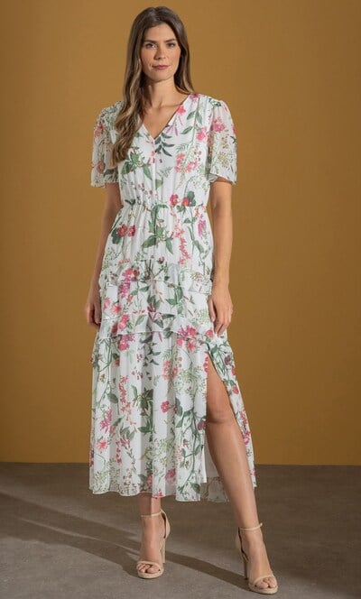 Garden Print Frilled Maxi Dress