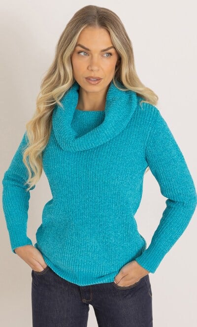 Cowl Neck Long Sleeve Chenille Knitted Jumper