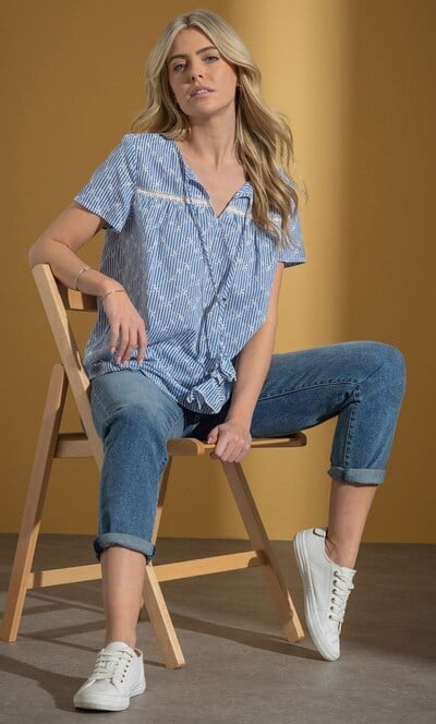 Embroidered Stripe Top