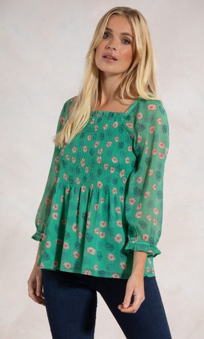 Ditzy Print Smocked Top