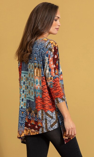 Printed Asymmetric Hem Top