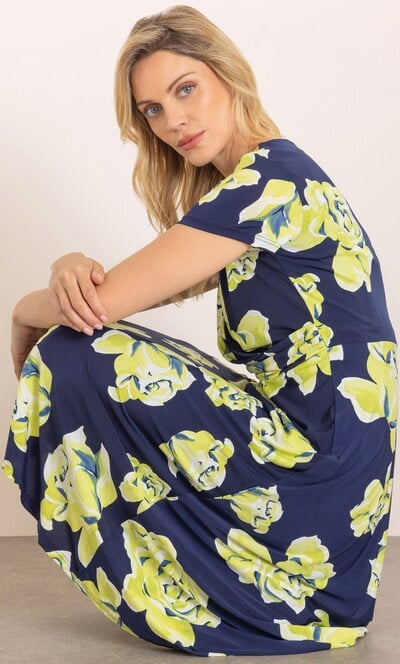 Bold Floral Printed Short Sleeve Midi Dress
