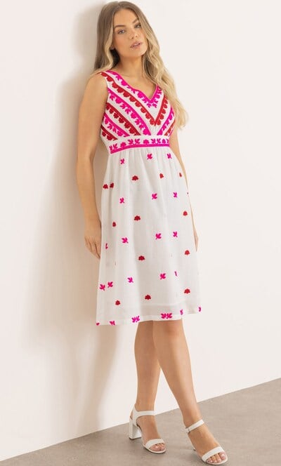 Embroidered Sleeveless Cotton Dress
