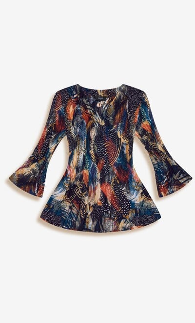 Pleated Abstract Print Top