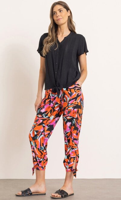 Printed Tie Hem Crop Trousers