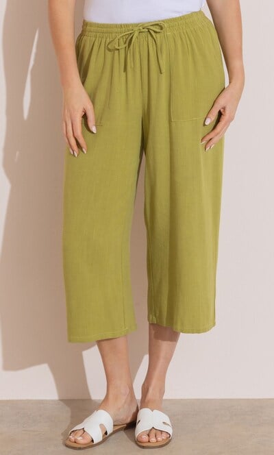 Wide Leg Linen Blend Cropped Trousers