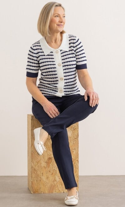 Anna Rose Stripe Crochet Knit Cardigan