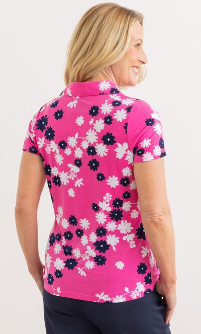 Anna Rose Textured Floral Print Polo Top