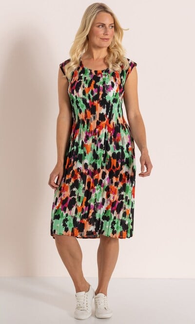 Pleated Print Dress