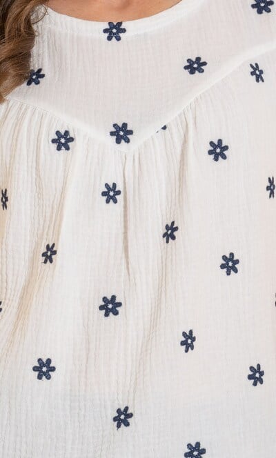 Floral Embroidered Textured Cotton Top