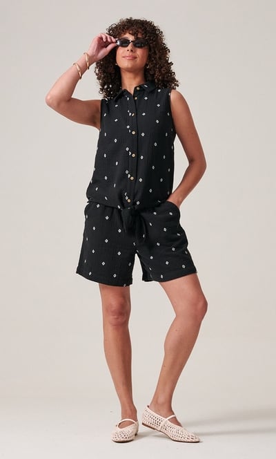 Embroidered Textured Sleeveless Cotton Top