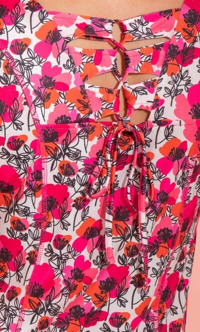 Floral Sketch Print Panelled Stretch Dress