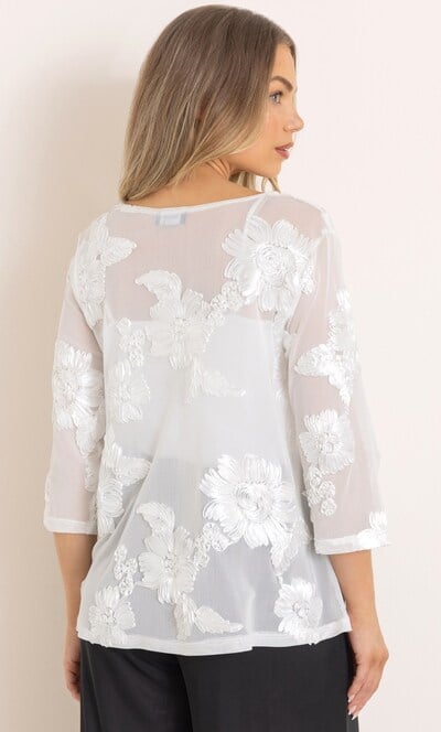 V Neck Floral Mesh Top