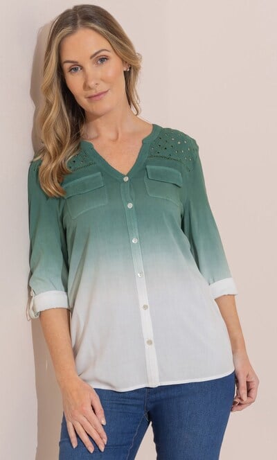 Eyelet Detail Ombre Dip Dye Blouse