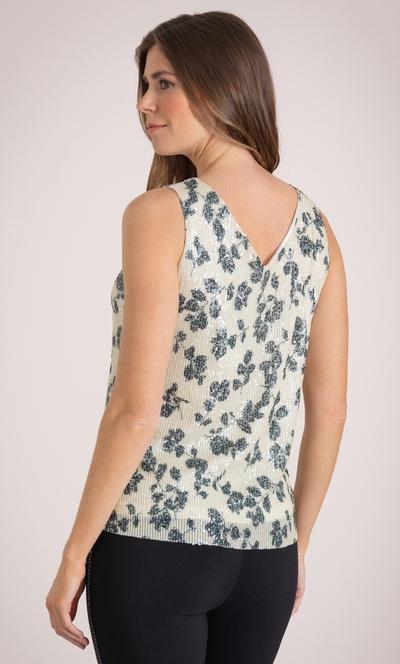 Sleeveless Printed Sequin Mesh Top