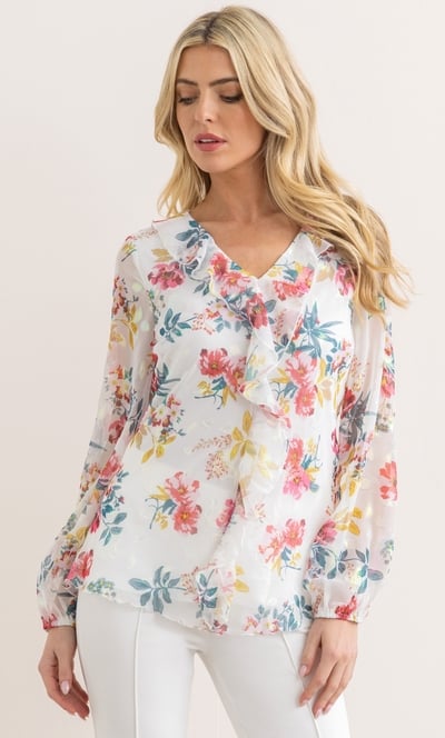Floral Shimmer Frill Top